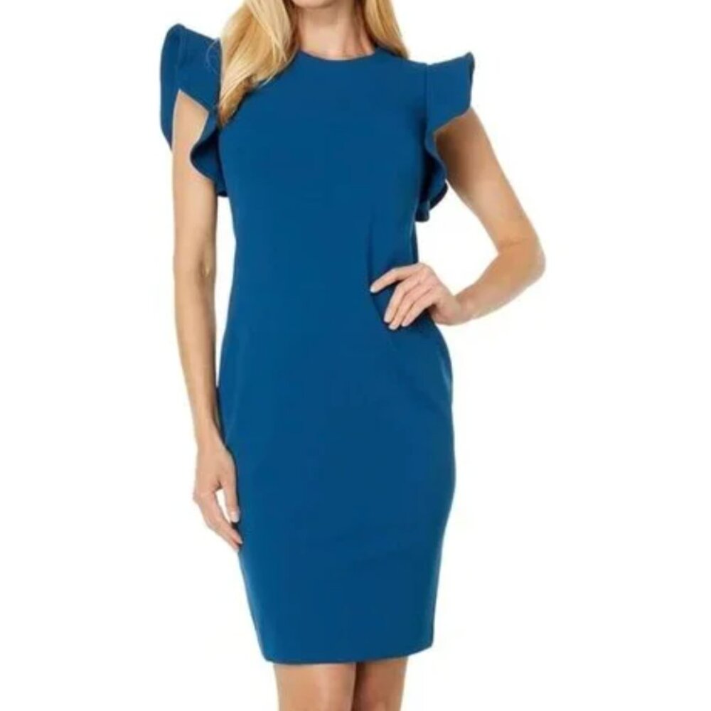 Calvin Klien Poseidon Ruffle Sheath Dress